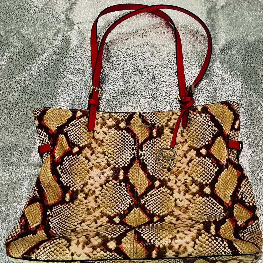 Michael Kors Tote Bag Multicolor Womens Lenox Large Python Embossed Leather